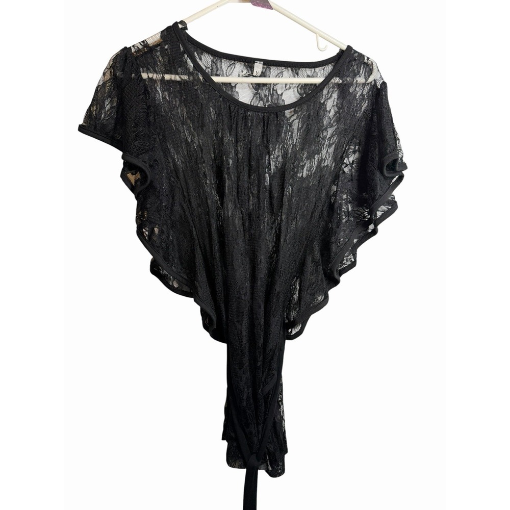 yummy plus womens black lace short sleeve over shirt size 2X XXL